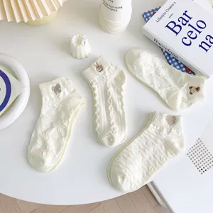 Women Cute Embroidery Short Socks White Cotton Breathable Casual Ins Style Low Cut Crew Socks