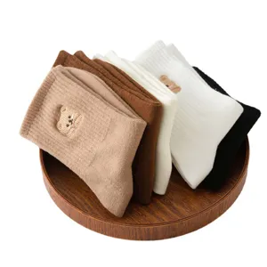 Cute bear embroidery women mid-tube socks Japanese style cotton casual socks daily wear