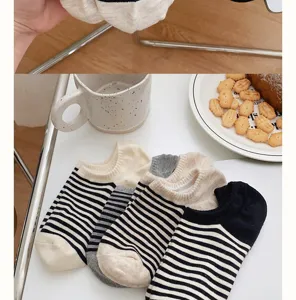 Women Striped Boat Socks Summer Thin Low Cut Invisible Cotton Socks Anti-Slip Set