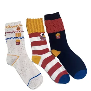 Cute funny french fries embroidered cotton mid-tube socks for women autumn winter fashion