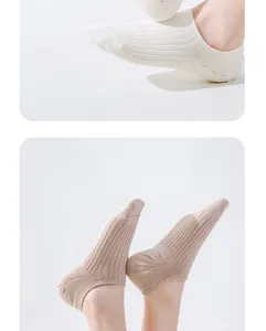 Detail view of women's pure cotton boat socks, thin anti-slip short invisible socks for summer.