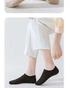 Women's cotton low-cut no-show boat socks detail view, breathable and anti-slip style.