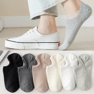Women Invisible Boat Socks Pure Cotton Spring Summer Thin Low Cut Anti Slip Casual Solid Color Short Socks