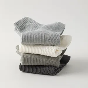 Men's solid color knit short socks, comfortable ribbed cotton casual breathable ankle socks