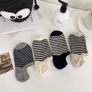 Women Striped Boat Socks Spring Summer Thin Cotton Invisible Socks Anti-Slip Low Cut Casual Socks