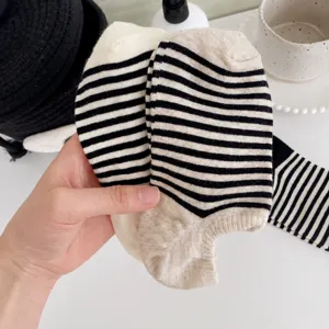 Women breathable cotton striped boat socks low cut anti slip invisible casual socks