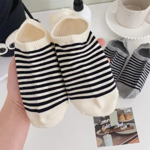 Women striped low cut socks summer thin invisible socks casual cotton non slip boat socks