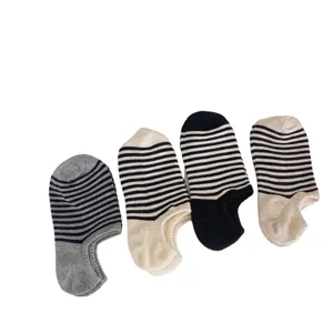Women striped low-cut boat socks, anti-slip invisible cotton socks for spring and summer.