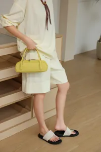 Genuine leather vintage baguette shoulder bag, minimalist underarm handbag for women.