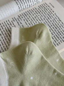 Green floral cotton socks women short tube pastoral style breathable comfortable spring boat socks