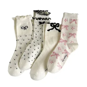 Calzini a tubo medio in rete stile balletto lolita dolce con graziosi fiocchi e volant donna.