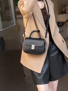 Borsa a tracolla da donna in vera pelle nera elegante borsa a mano da lavoro chic