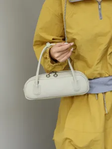Genuine leather white cylindrical underarm bag handbag fashion baguette shoulder bag main view