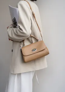 Elegante Damen Umhängetasche aus echtem Leder mit Drehverschluss, stilvolle Ledertasche.