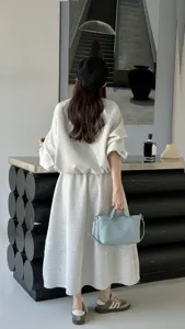 Minimalist light blue leather handbag, vintage top cowhide shoulder crossbody bag for women.