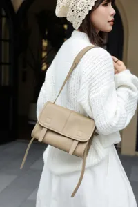 Crossbody messenger bag for women, premium top layer cowhide leather, casual daily commuter style.