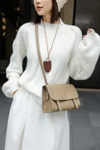 Top layer cowhide women's messenger bag, casual commuter crossbody shoulder bag.