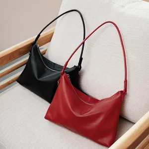 Minimalist genuine leather hobo shoulder bag casual underarm handbag for daily women