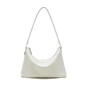 Minimalist white leather shoulder bag for women, elegant hobo handbag for daily commute.