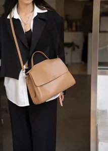 Women genuine leather shoulder bag brown soft cowhide crossbody tote bag daily commuting