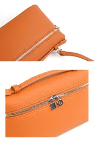 Borsa a tracolla scatola in vera pelle arancione stile di lusso vista dettagliata