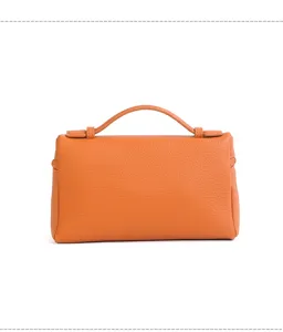 Borsa a mano scatola in vera pelle arancione, borsa di design di lusso per uso quotidiano.