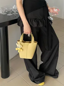 Women genuine leather bucket bag luxury designer handbag stylish shoulder crossbody bag