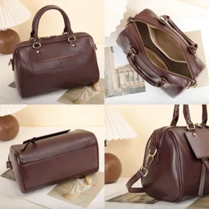 Burgundy leather Boston shoulder bag, stylish top-handle crossbody handbag for women.