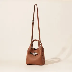 Sac seau en cuir veritable motif litchi bandouliere epaule sac a main pour femme mode quotidien