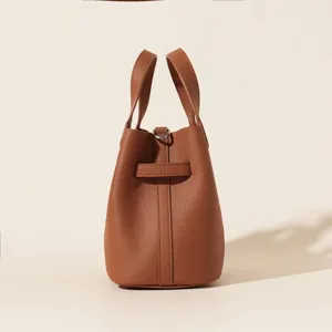 Sac Seau en Cuir Véritable Marron Chic Minimaliste Quotidien navette pour dames cabas