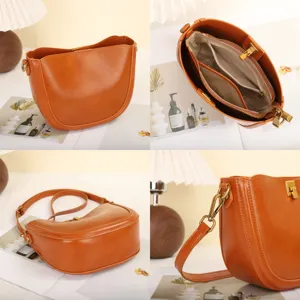 Premium leather saddle bag multi-compartment crossbody shoulder bag fine detail view