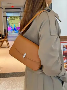 Women Genuine Leather Shoulder Bag Urban Minimalist Crossbody Bag With Metal Lock Stitching Fashion Daily Handbag
