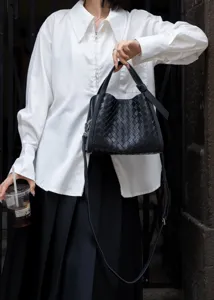 2025 New woven leather bucket bag, chic casual shoulder crossbody handbag for women daily wear.