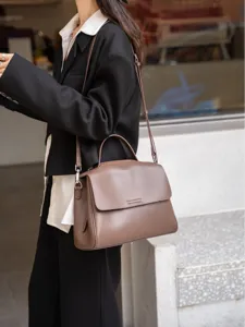 Genuine leather shoulder bag, chic commute crossbody handbag, large capacity top handle tote.