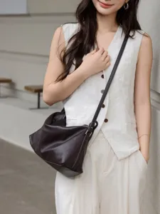 Borsa hobo morbida in vera pelle da donna, borsa a tracolla casual per il commuting.
