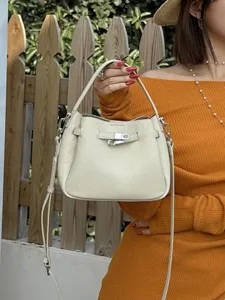 Mini Genuine Leather Bucket Bag For Women Vintage Kelly Style Top Handle Crossbody Bag Casual All-Match Small Handbag