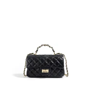 Schwarze gesteppte Ledertasche mit Goldkette Henkel elegante Luxus Umhängetasche für Damen