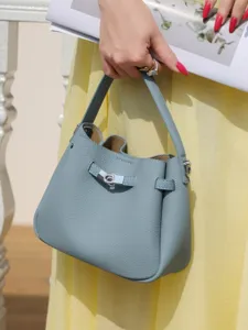 Mini leather bucket bag chic top handle handbag casual retro style stylish women purse