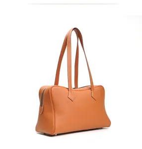 Hochwertige orange Leder Umhaengetasche Damen Shopper Handtasche klassisch Design