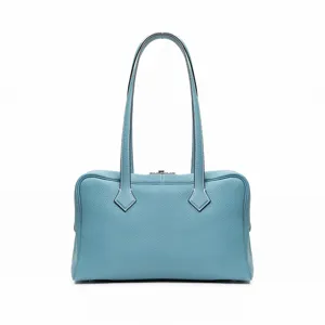 Hellblaue Echtleder Tragetasche klassische Boston Schultertasche Damen Pendler Handtasche