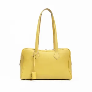 Gelbe Umhängetasche aus echtem Leder für Damen, elegante Boston Handtasche für Alltag.