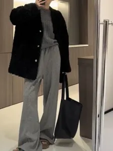 Borsa shopper in pelle nera minimalista, grande capacita borsa a spalla stile coreano da lavoro.
