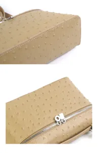 Beige ostrich pattern leather crossbody shoulder bag luxury style womens daily handbag detail