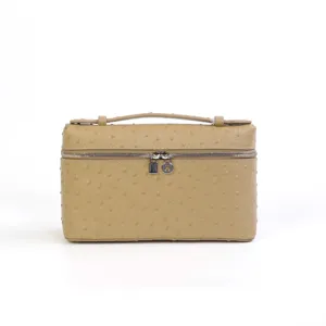 Elegant genuine leather ostrich pattern vanity handbag, stylish top handle tote bag.