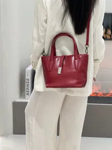 Genuine Leather Bucket Bag For Women Vintage Top Layer Cowhide Handbag Large Capacity Crossbody Casual Basket Bag