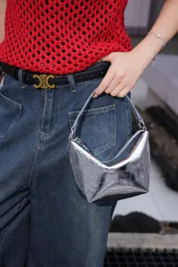 Mini silver metallic shoulder bag, stylish casual handbag for women, PU leather hobo bag.