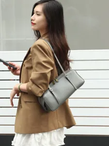 Genuine leather shoulder bag minimalist underarm bag stylish bowling bag for women