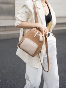 Zaino in pelle da donna piccolo elegante casual colorblock borsa da viaggio chic