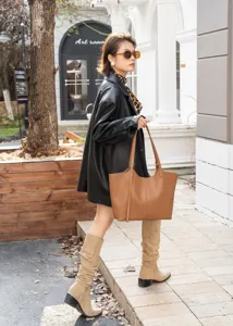 Grand sac cabas en cuir véritable pour femme sac porté épaule marron spacieux chic