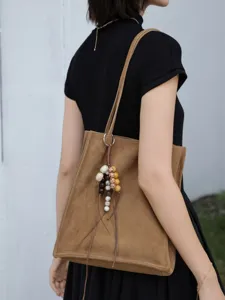 Minimalist Genuine Leather Tote Bag For Women Large Capacity Shoulder Underarm Bag Solid Color Commute Handbag